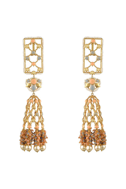 Gold Finish Pearl Jhumka Earrings