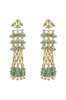 Gold Finish Drop Earrings With Pearls