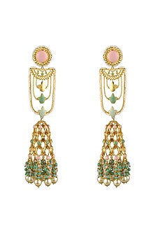 Gold Finish Floral Pearl Dangler Earrings