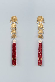 Gold Finish Ruby Crystal Earrings