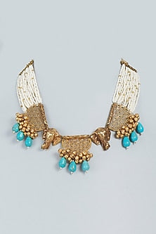 Gold Finish Necklace With Turquoise Stones