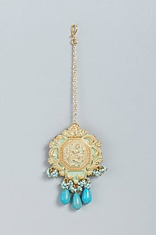Gold Finish Maang Tikka With Turquoise Stones