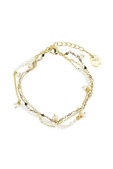 Gold Plated Multi-Colored Tourmaline Stone & Freshwater Pearl Handcrafted Bracelet