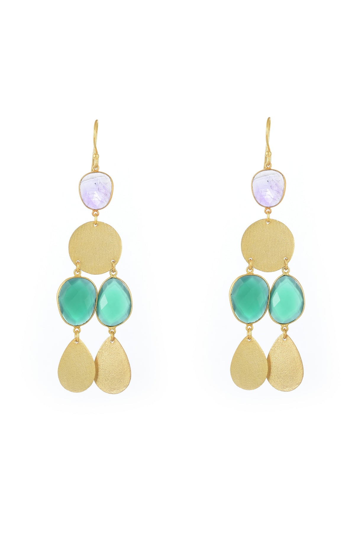 Gold Plated Green Onyx Dangler Earrings