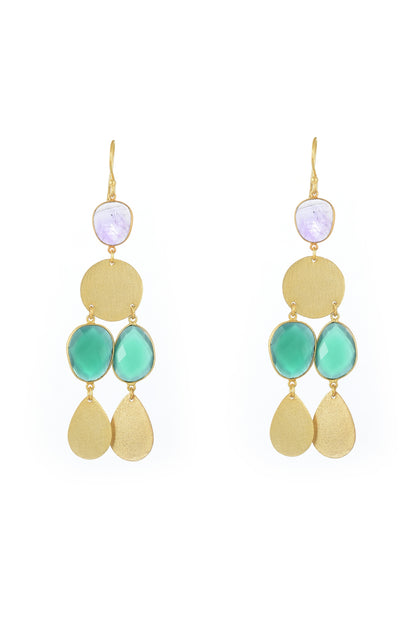 Gold Plated Green Onyx Dangler Earrings