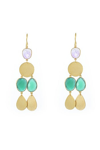 Gold Plated Green Onyx Dangler Earrings