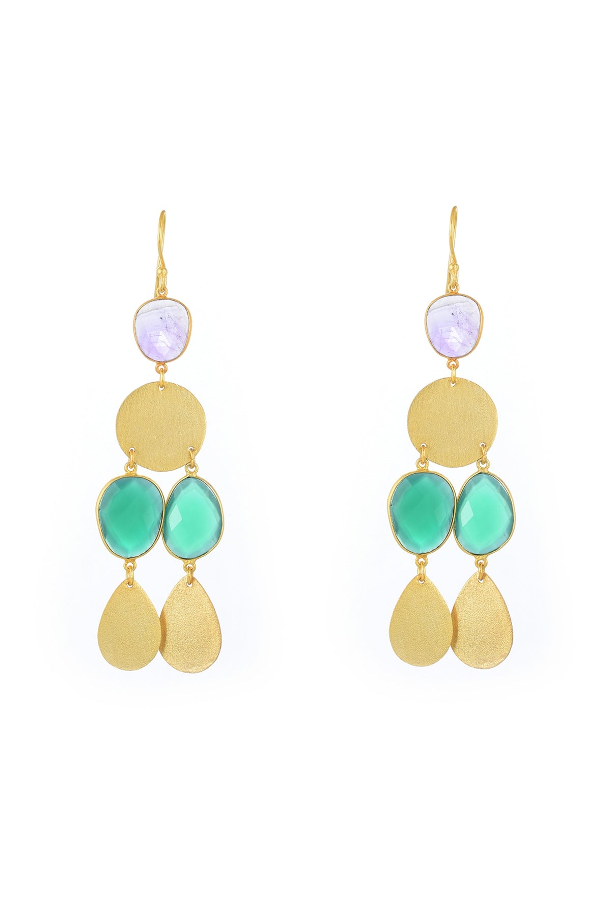 Gold Plated Green Onyx Dangler Earrings