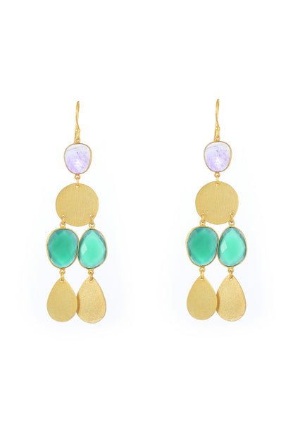 Gold Plated Green Onyx Dangler Earrings