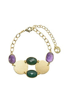 Gold Plated Green Onyx & Amethyst Stone Bracelet