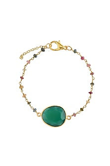 Gold Plated Green Onyx & Multi-Colored Tourmaline Stone Bracelet