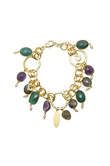 Gold Plated Green Onyx & Multi-Colored Tourmaline Stone Bracelet