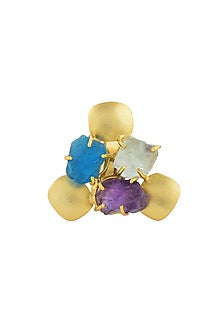 Gold Plated Fluorite & Amethyst Stone Adjustable Ring