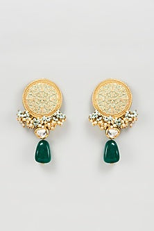 Gold Finish Kundan Polki & Jade Drop Dangler Earrings