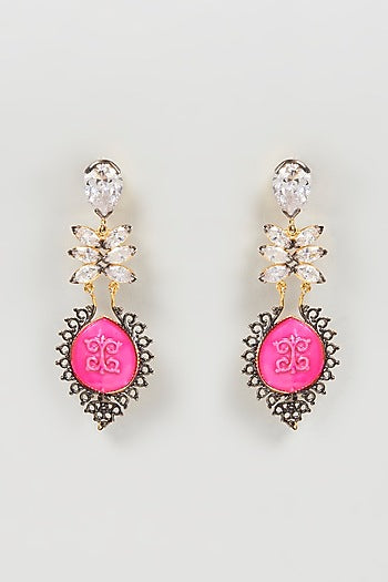 Gold Finish Crystal Dangler Earrings