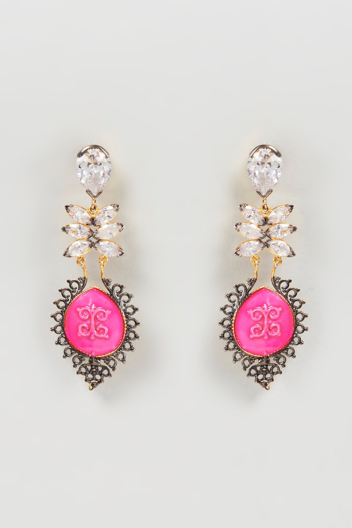 Gold Finish Crystal Dangler Earrings