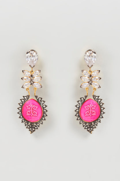 Gold Finish Crystal Dangler Earrings