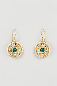 Gold Finish Gemstone & Pearl Dangler Earrings