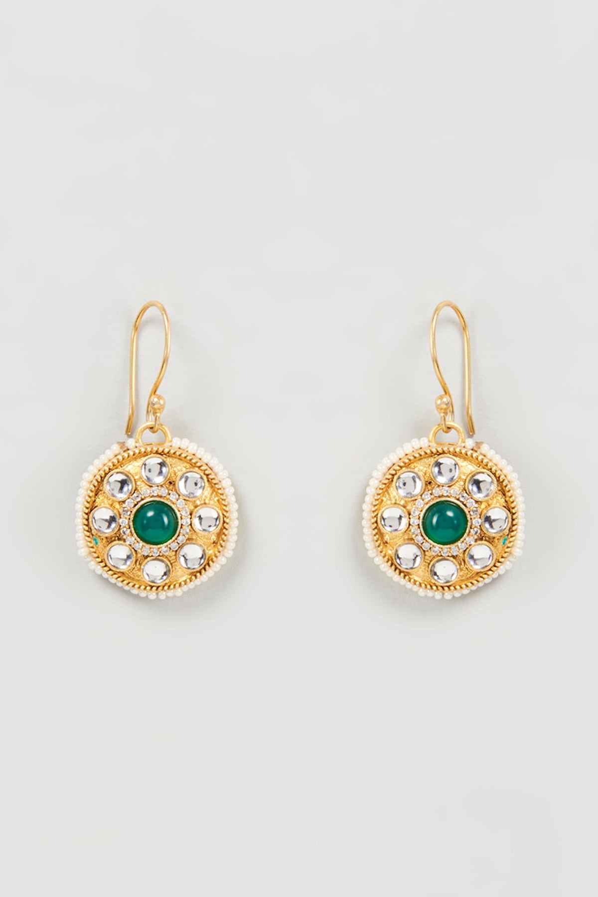 Gold Finish Gemstone & Pearl Dangler Earrings