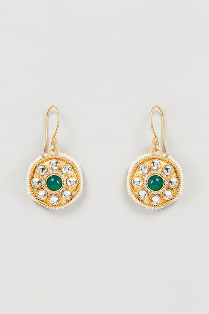 Gold Finish Gemstone & Pearl Dangler Earrings