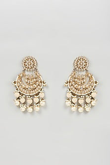 Gold Finish Kundan Polki & Pearl Chandbali Earrings