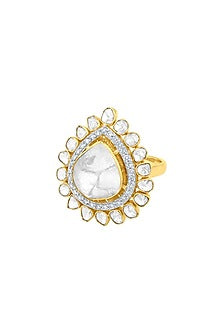14kt Gold Finish Kundan Polki & Diamond Ring
