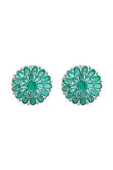 18kt Gold Finish Diamond & Emerald Stone Stud Earrings