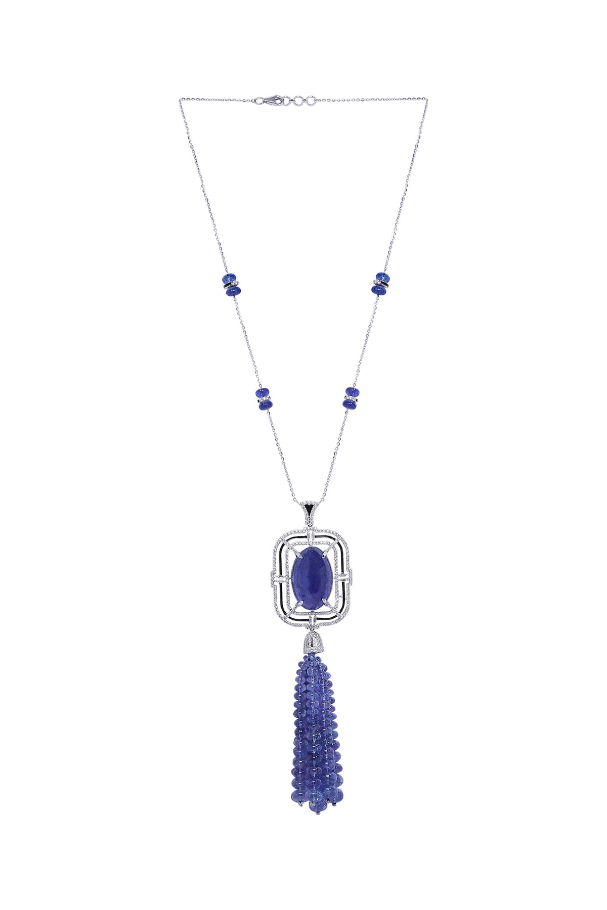 18kt Gold Finish Diamond & Tanzanite Stone Pendant Necklace