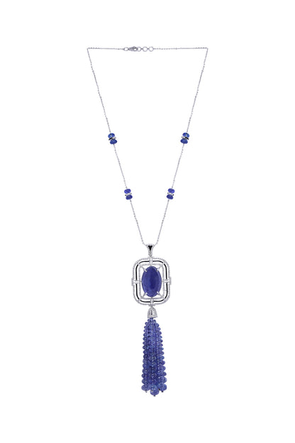 18kt Gold Finish Diamond & Tanzanite Stone Pendant Necklace