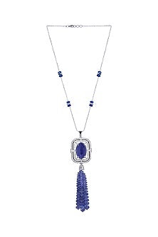 18kt Gold Finish Diamond & Tanzanite Stone Pendant Necklace