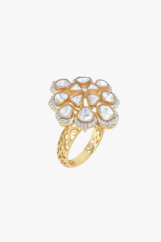 18kt Gold Finish Diamond & Kundan Polki Ring