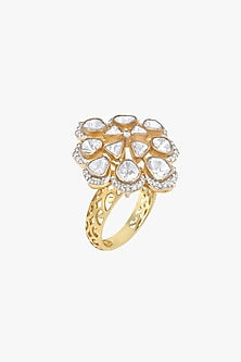 18kt Gold Finish Diamond & Kundan Polki Ring