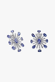 18kt Gold Finish Diamond & Tanzanite Stud Earrings