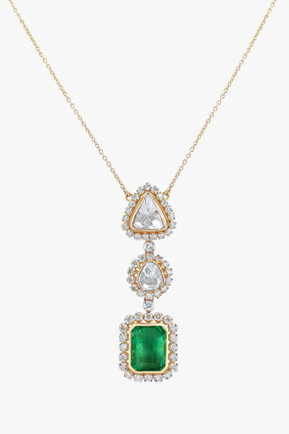 18kt Gold Finish Diamond & Russian Emerald Pendant Chain Necklace