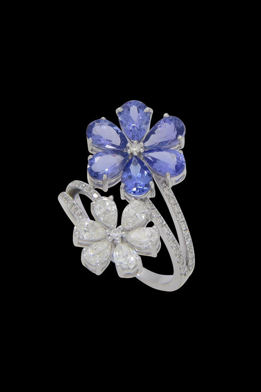 14kt Gold Finish Diamond & Tanzanite Ring