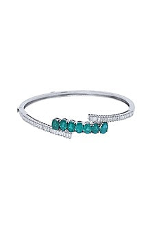 18kt Gold Diamond & Natural Zambian Emerald Stone Openable Bracelet