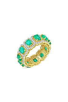 14kt Gold Finish Diamond & Natural Emerald Stone Ring