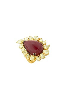 14kt Gold Finish Yellow Pan Diamond & Ruby Ring