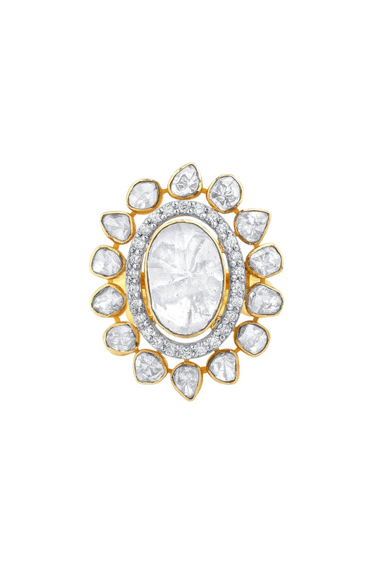 18kt Gold Finish Diamond & Polki Ring