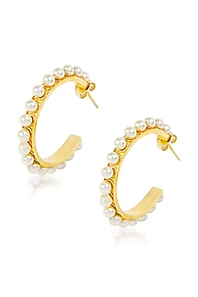 Gold Plated Pearl Handcrafted Hoop Earrings In Sterling Silver