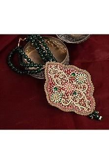 Green Silk Fabric Zardosi & Thread Work Pendant Necklace