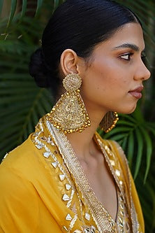 Gold Zardosi & Nakshi Work Chandelier Dangler Earrings