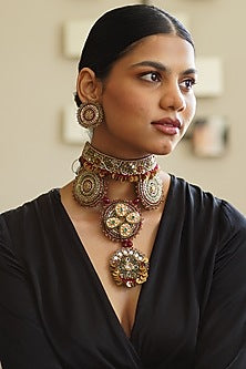 Multi-Colored Zardosi & Thread Work Pendant Choker Necklace