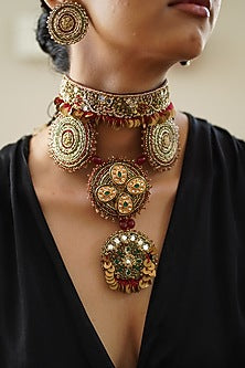 Multi-Colored Zardosi & Thread Work Pendant Choker Necklace