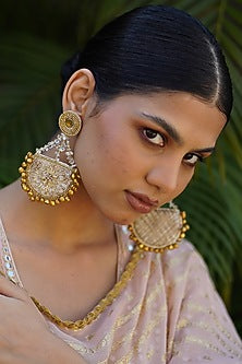 Gold Zardosi Work & Beaded Chandbali Earrings