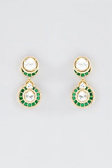 Gold Finish Green Kundan Polki & Semi-Precious Stone Necklace Set