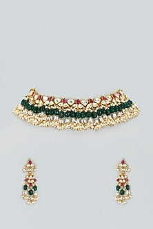 Gold Finish Multi-Colored Stones Necklace Set