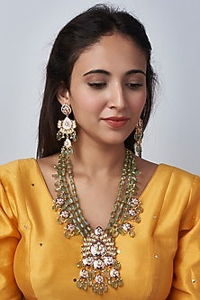 Gold Finish Multi-Colored Stone & Kundan Polki Long Necklace Set