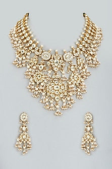Gold Finish Kundan Polki Long Necklace Set