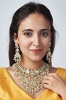 Gold Finish Kundan Polki Long Necklace Set