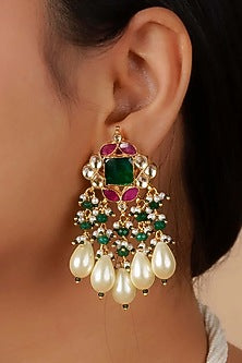 Gold Finish Multi-Colored Stones & Kundan Polki Choker Necklace Set